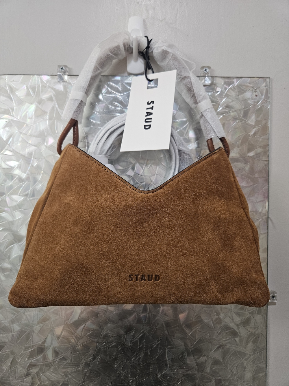 STAUD Valerie Suede Shoulder Bag in Tan NWT - Picture 2 of 5